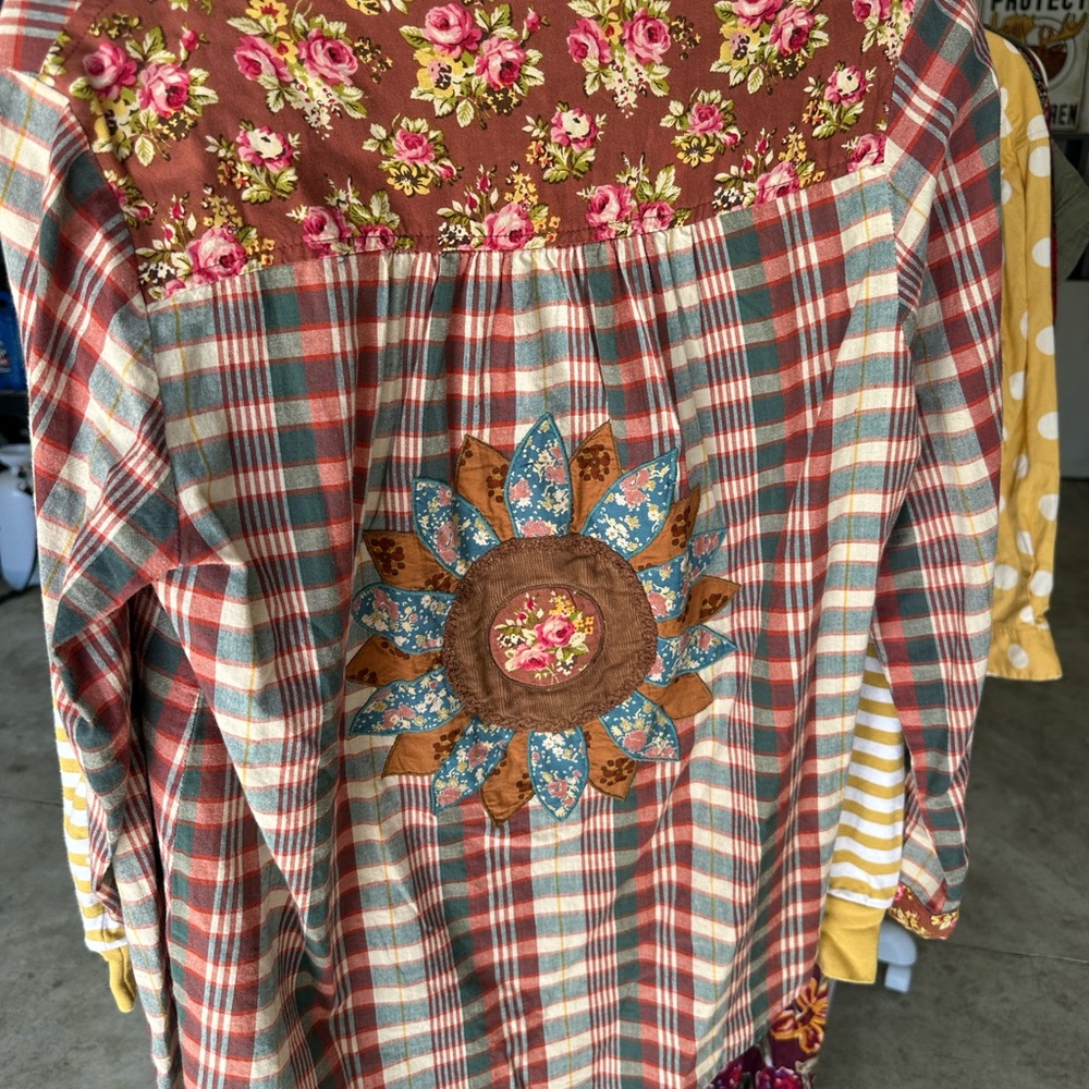 April Cornell Floral and Plaid Patchwork Shirt